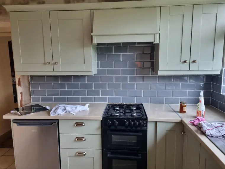 Grey metro tile splashback in a shaker style kitchen, Co. Cork