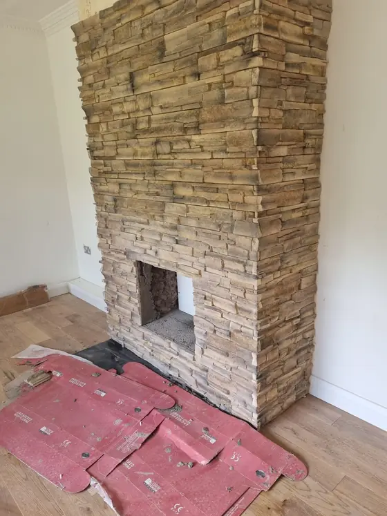 Natural stacked stone cladding on a chimney breast, Co. Cork